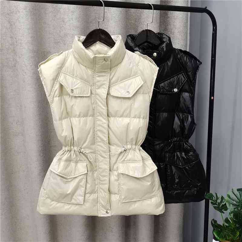 

Autumn Winter Sleeveless Down Jacket Women Warm Duck Puffer Vest Female Zipper Stand Collar Short Coats Waistcoat 210602