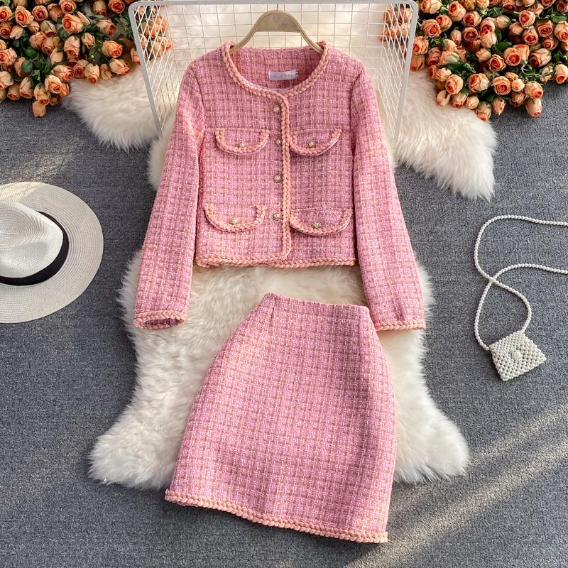 

Two Piece Dress 2022 Fashion Suit Autumn And Winter Short Jacket Female Two-piece High Waist Bag Hip Skirt Drop, White