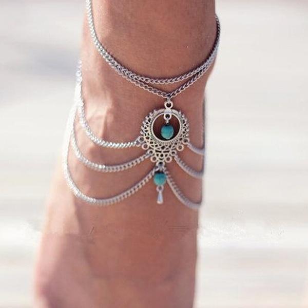 

Bangle 1 Pcs Boho Gypsy Festival Blue Upper Arms Chain Armlet Armbands Bracelet Muti Tassel Bangles Foots Anklet