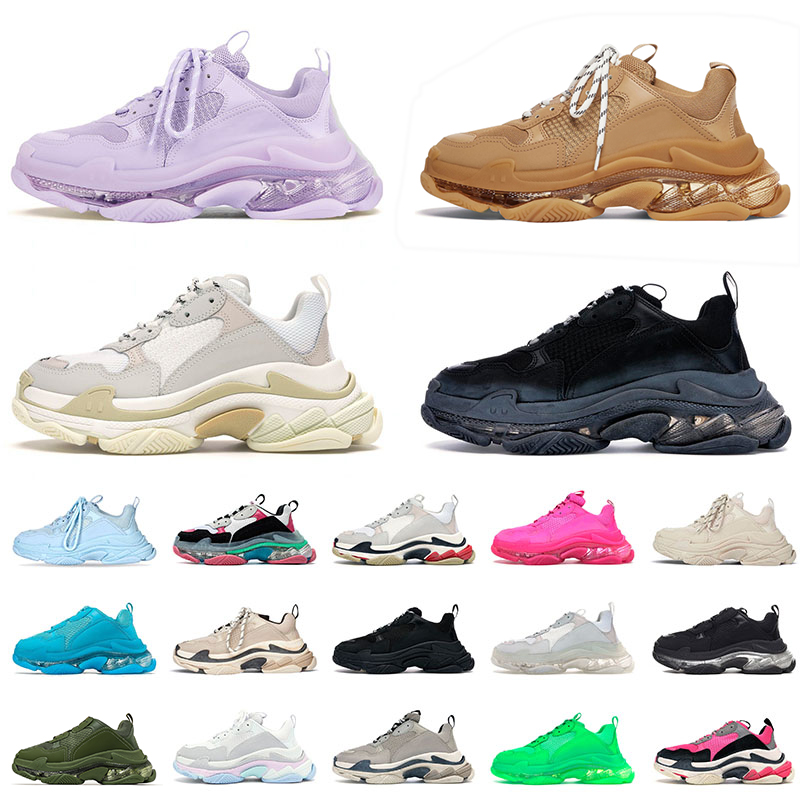 

New 2022 Designer Triple S Balencigas Shoes Mens Womens Sports Sneakers Oversized Clear Sole Brown Black Beige White Glitter Neon Dark Green Running Trainers, C2 triple black 36-45