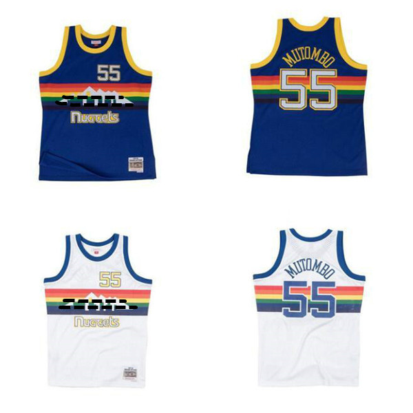 

Denver nuggets Mens 55 Dikembe Mutombo Jersey Mitchell & Ness 1991-92 Hardwoods Classics Authentic basketball, Black;red
