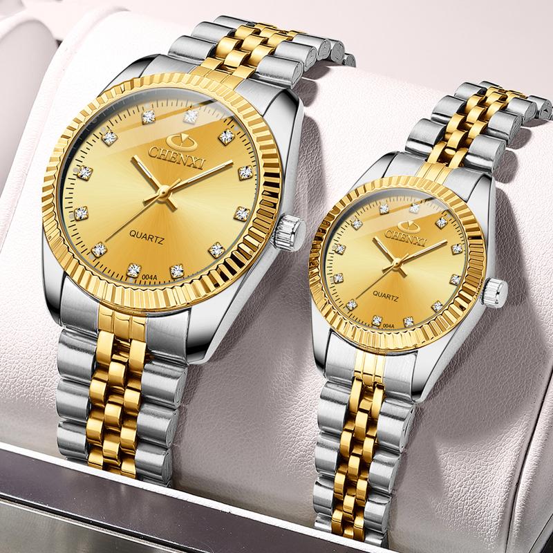 

Wristwatches Couple Watch CHENXI Fashion Lovers Watches Business Men Women Stainless Steel Waterproof Quartz Wristwatch, Gold men