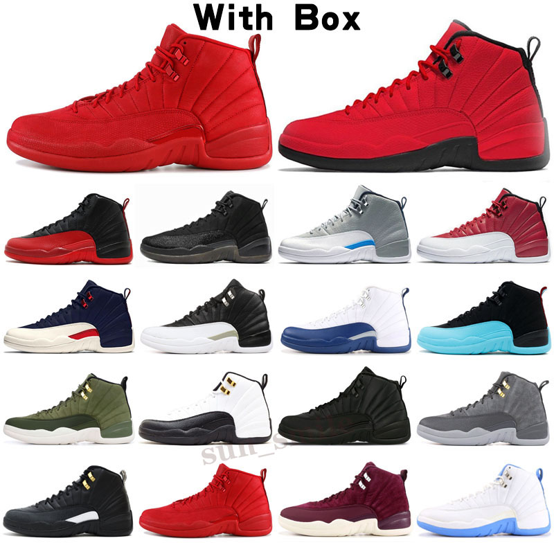 

12 12s University Mens Basketball Shoes Gold Stone Blue Flu Game Royal The Master Dark Grey Men Athletic Sports Sneakers Size 40-47, Color 3