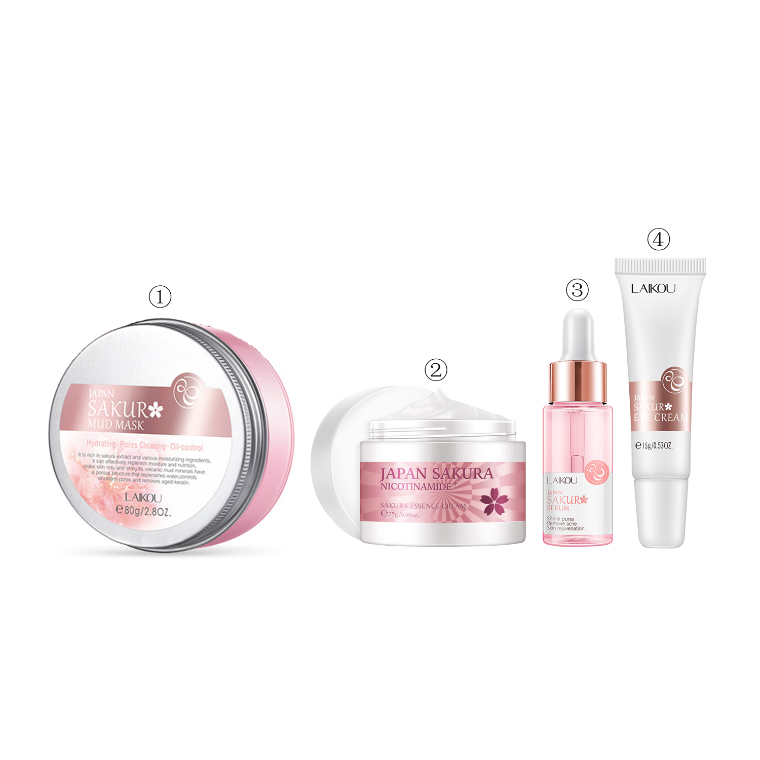 

4pcs Face Skin Care Set Cherry Blossom Essence Moisturizing Collagen Eye Cream & Face Serum & Facial Mud Mask Beauty Makeup Set