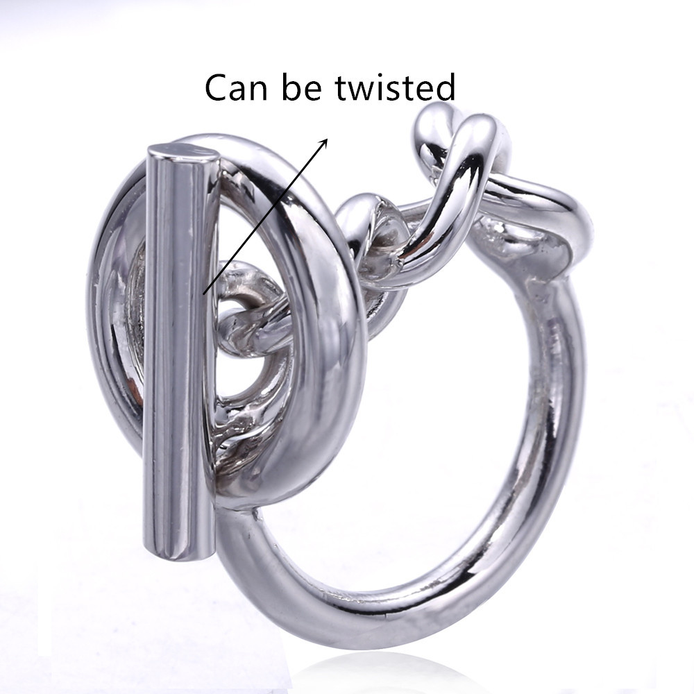 

925 Silver Rope Chain Ring With Hoop For Women French Popular Clasp Ring Sterling Silver Jewelry Making