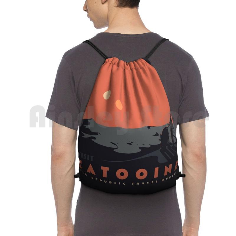 

Backpack Visit Tatooine Drawstring Bags Gym Bag Waterproof Retro Vintage Droids R2D2 C3Po Sci Fi Travel City
