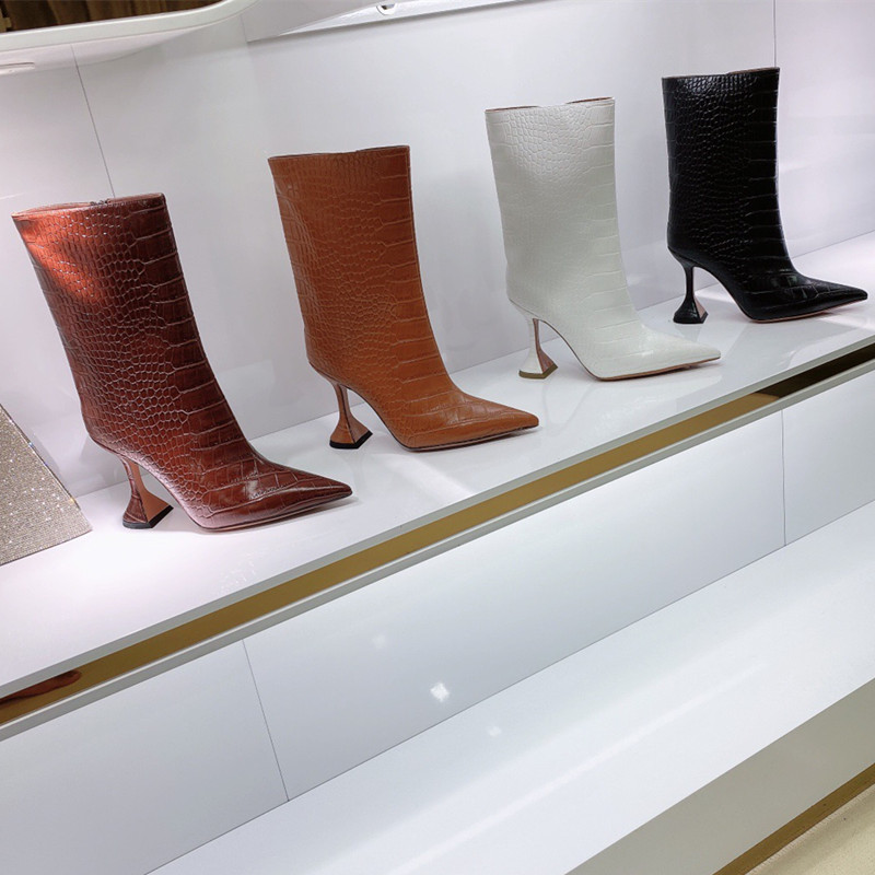 

2021 classic stone grain wine glass high heel boots