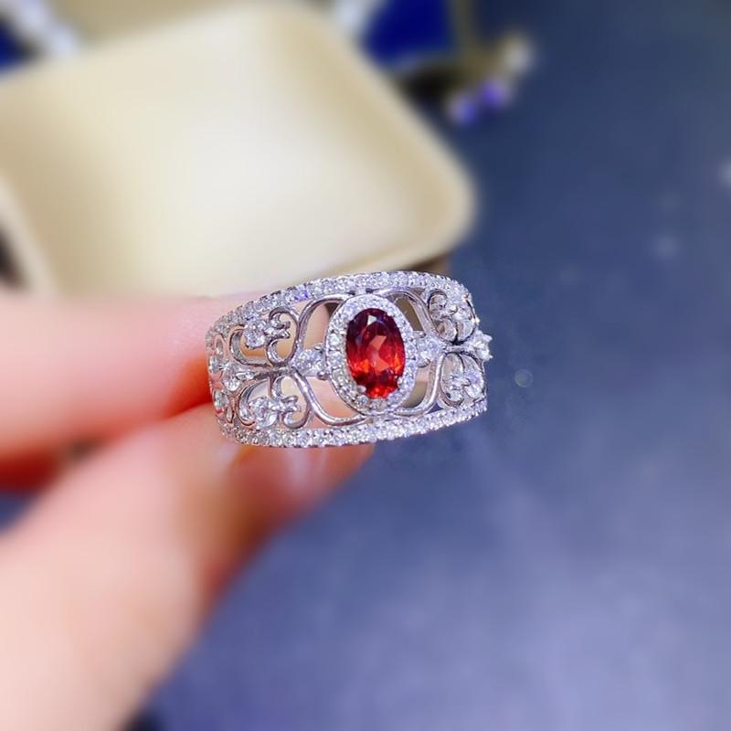 

Cluster Rings Natural Real Red Garnet Luxury Ring Per Jewelry 4*6mm 0.6ct Gemstone 925 Sterling Silver Fine Q2142312, Golden;silver