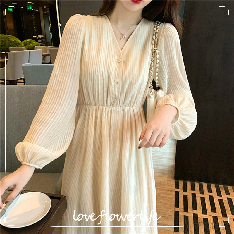 

Elegant Midi Dress Women Office Lady V-neck Casual Long Sleeve Dress Female French Vintage Dress Korean Autumn 210521, Cardigan sweater