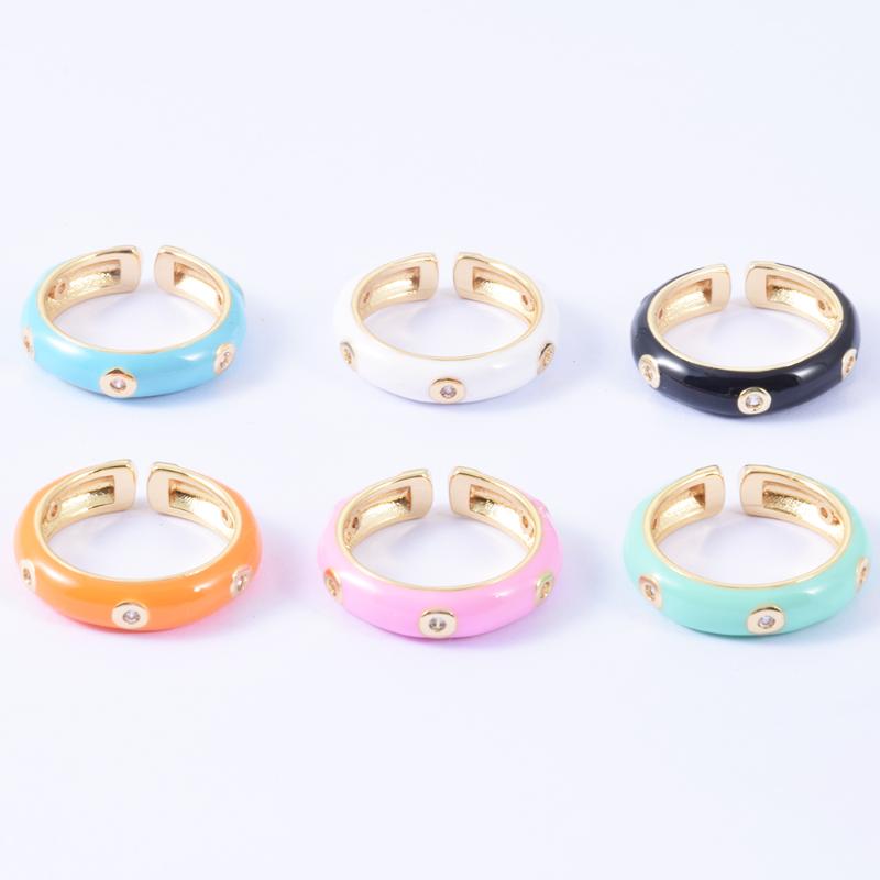 

cluster rings enamel colorful clear zircon open ring for women, candy color/leopard adjustable gold plated cz stone eternity finger band, Golden;silver