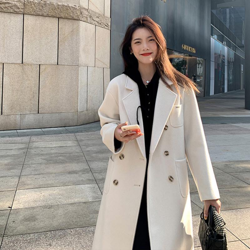 

Women' Wool & Blends Women Long Coat Preppy Style Retro Versatile Windbreaker Casual Warm Woolen Oversize Spring Loose Chic, Purple