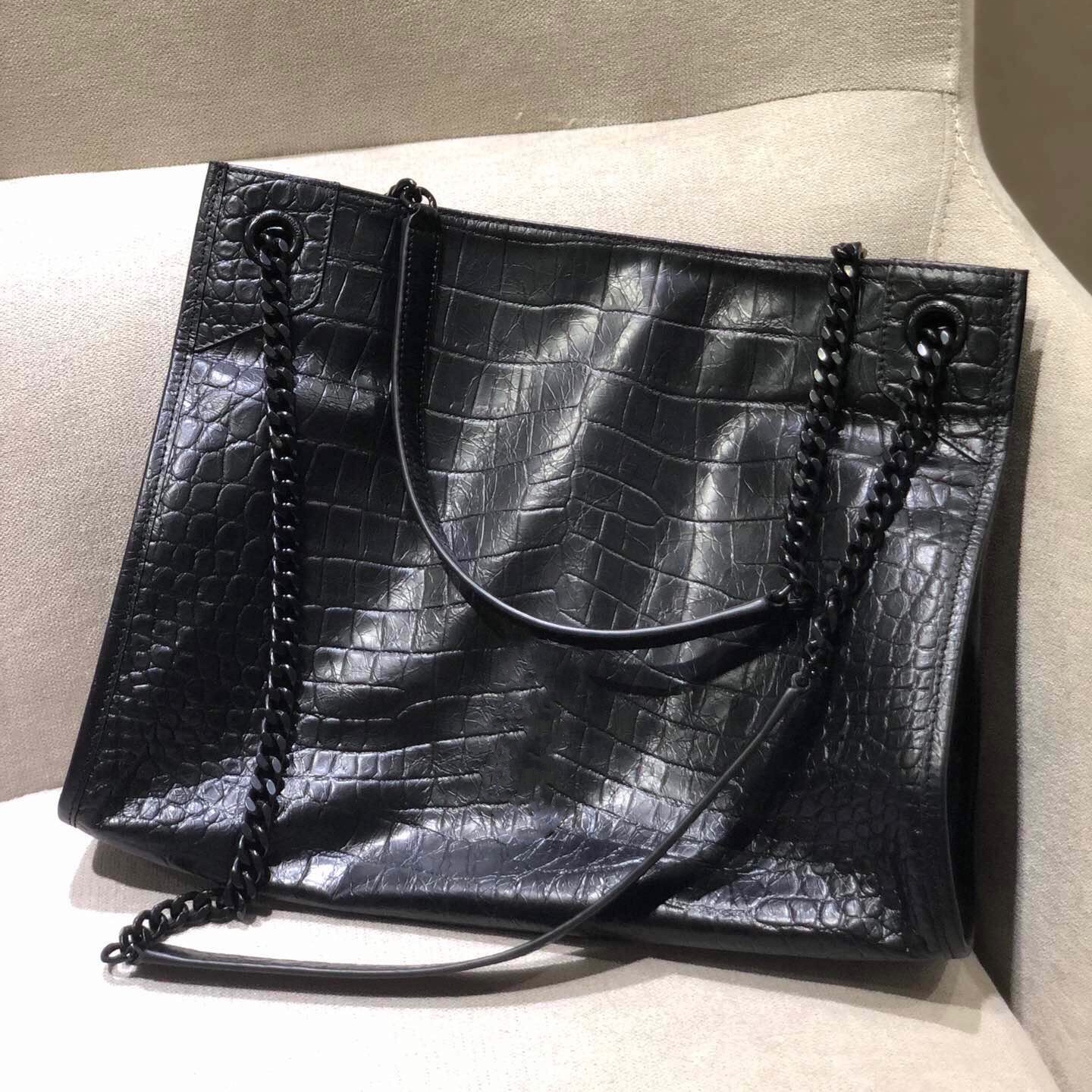 

Top Quality Niki Alligator Print Shopping Bag With Black Metal Trim Commuter Business Trip Shoulder Tote Large Volume Cross-body Bags Mommy