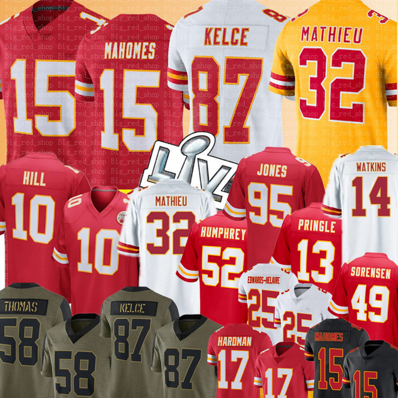 

15 Patrick Mahomes 87 Travis Kelce Jersey 32 Tyrann Mathieu Tyreek Hill Football Jerseys Chris Jones Creed Humphrey Clyde Edwards-Helaire Daniel Sorensen Jersey, Women {s-xxl}