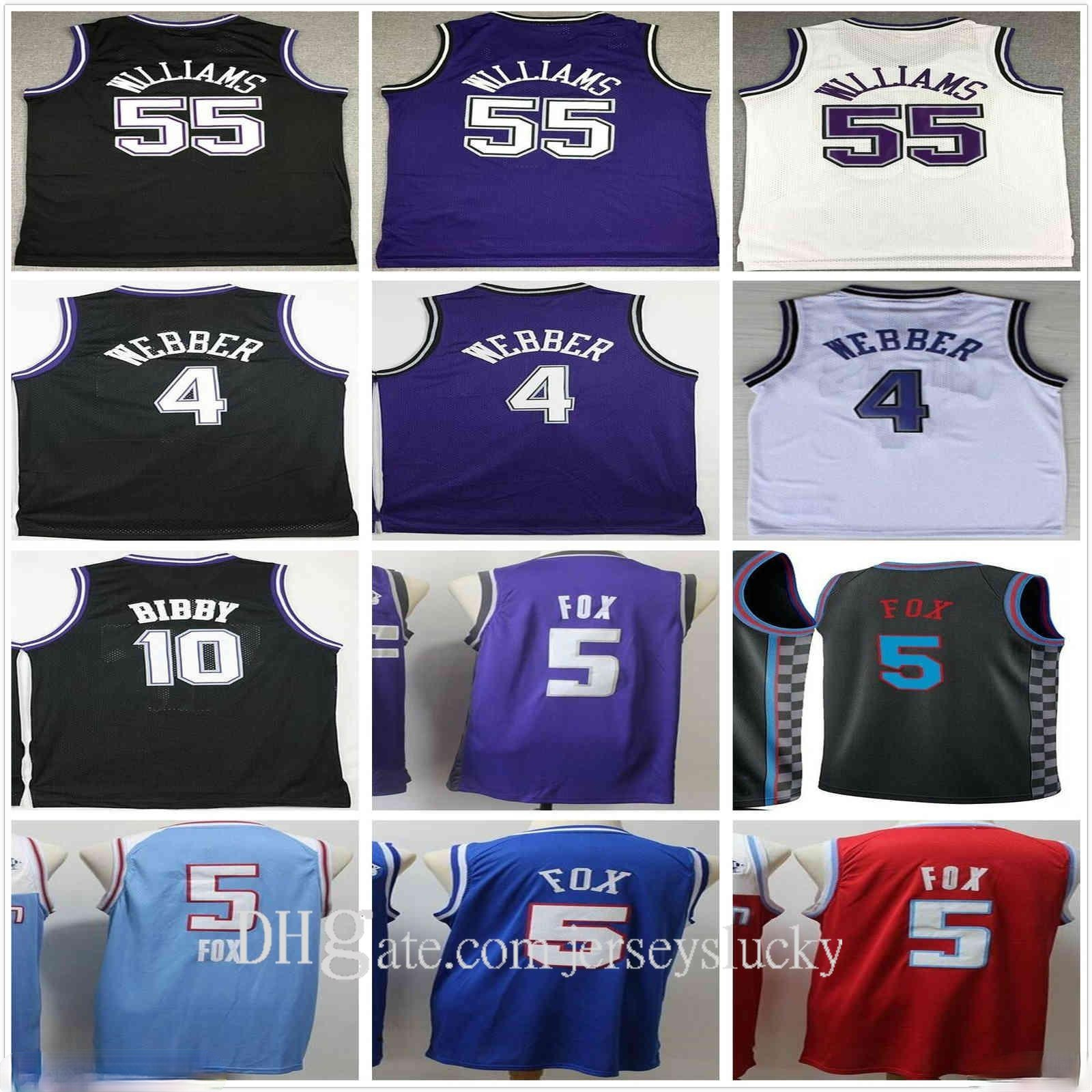 

DeAaron 5 Fox Jersey Purple Black White Retro Vintage Chris 10 Bibby Jason 4 Webber Mike 55 Williams Mens NCAA College Basketball Jerseys
