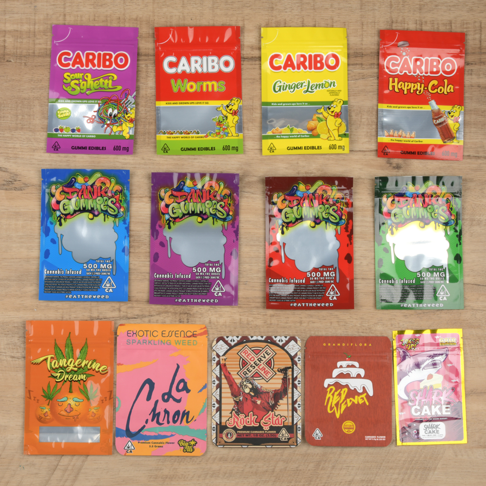 

bears edibles mylar bags 3 side sealing plastic packaging 13 flavors gold fizzy cola caribo happy berries frogs dinosaurs medibles