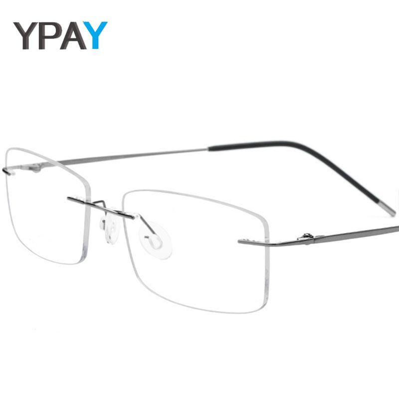 

Fashion Sunglasses Frames YPAY Titanium Alloy Ultralight Glasses Male 2021 Female Rimless Prescription Square Frame Myopia