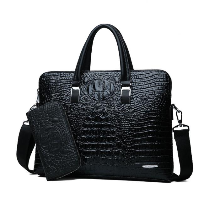 

wholesale brand pack fashion crocodile print business briefcase trendy cross section crocodile leather man handbag multi function laptop bag, Same wallet(color notes)