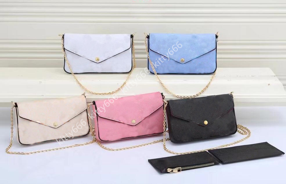 

3pcs set Women Shoulder Bag Evening Bags Colorful Messenger Bag Chain Strap Cross Body bags Ladies Flap Purse Clutch Bags Totes With Box and Dust bag, Ivory