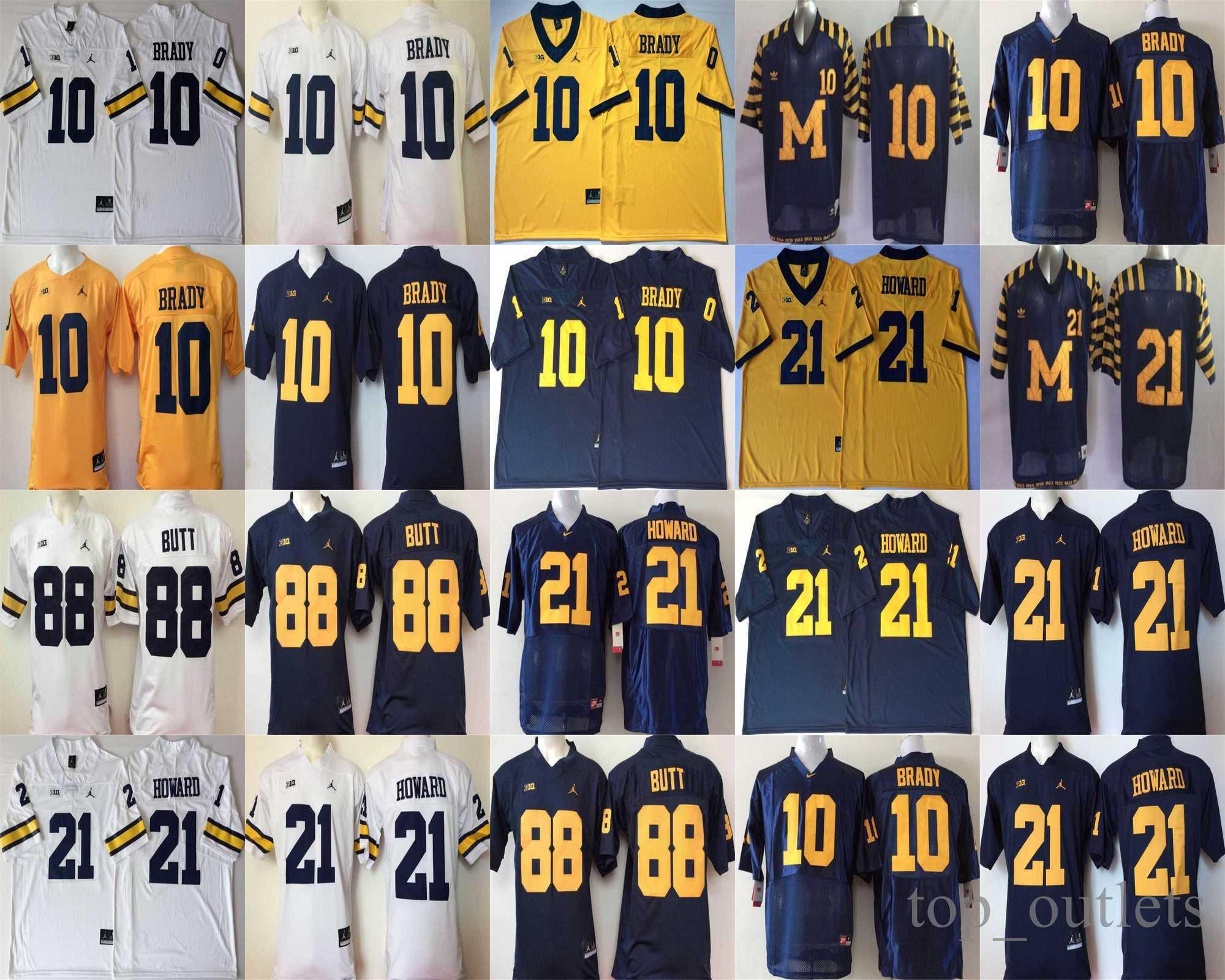 

Michigan Wolverines NCAA College Football Jerseys 10 Brady Jersey 21 Howard 88 Butt Stitched White Yellow Navy Blue, As picture