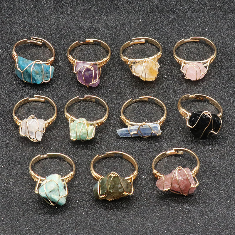 

Fashion Crystal Stone Ring Handmade Gold Wire Wrap Druzy Bohemian Jewelry Gift Rings for Women Birthday Party Rings Adjustable