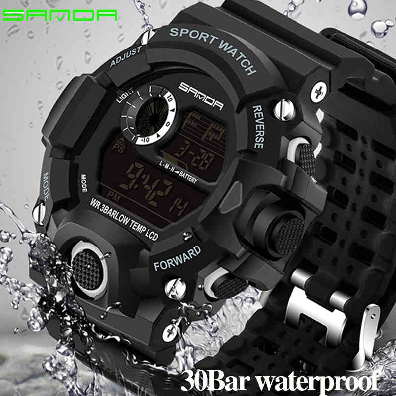 

Men Sports Watches S-SHOCK Military Watch Fashion Wristwatches Dive Men's Sport LED Digital Watches Waterproof Relogio Masculino 201125, Black