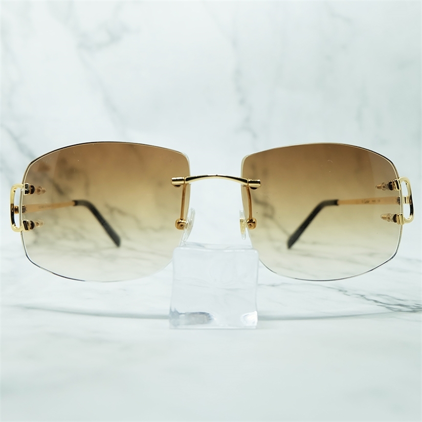 

Big Square Sunglasses Men Luxury Trendy Sun Glasses Mens Accessories Women Shades Eyewear Rimless French Pink Blue Sunglasses