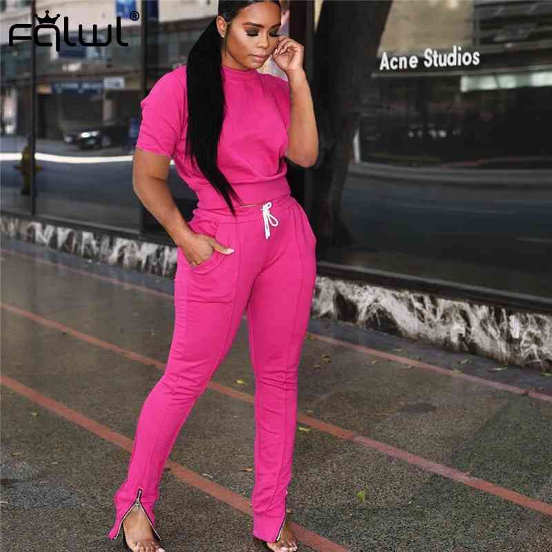 

FQLWL Casual Two Piece Set Women Sweatsuit Summer Outfits For Women Crop Top and Pants Female Tracksuit Ladies Matching Sets X0428, Pink