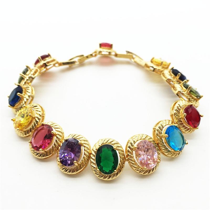 Link, Chain Luxury Zircon Round Cut Cubic Zirconia Tennis Roma Bracelets For Woman Top Quality Multicolor Gold Jewelry