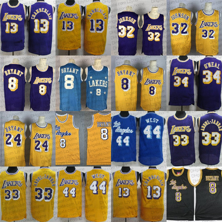 

Vintage 13 Chamberlain Basketball Jerseys Los Angeles Lakers Kobe Bryant Nba Magic 32 Johnson 44 Jerry West Shaquill, Black;red
