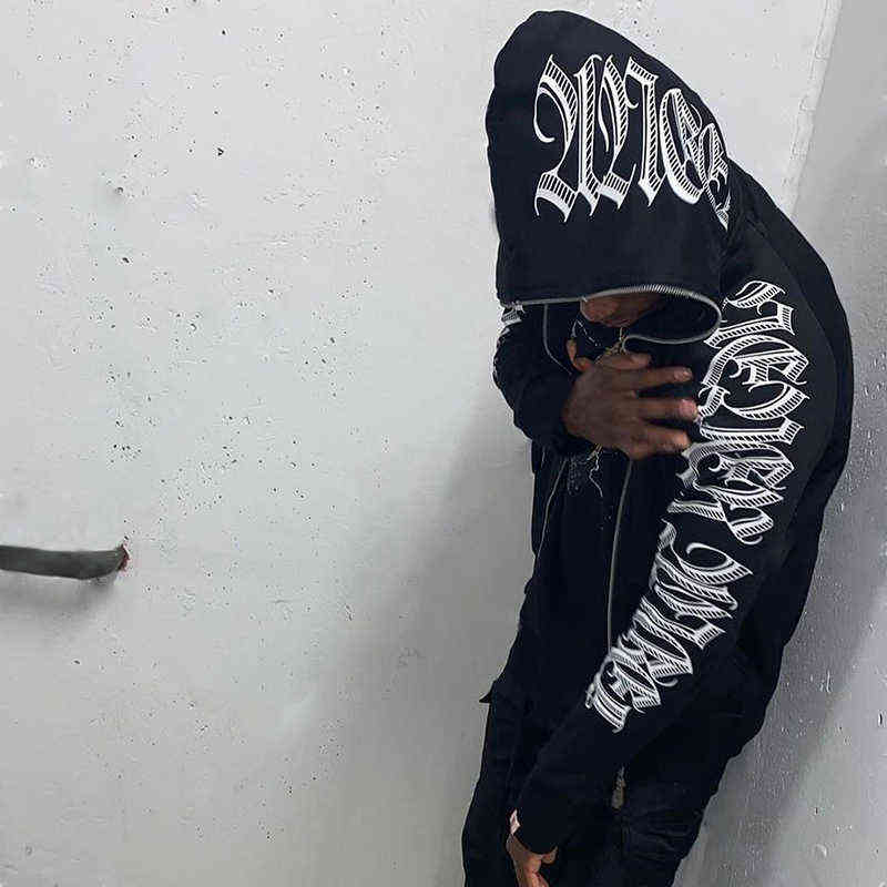 

Punk Gothic Letter Print Hoddie Y2k For Men Full Zip Hoodie Women Sudaderas Hombre Unisex Hooded Jackets New G0107, 634-black