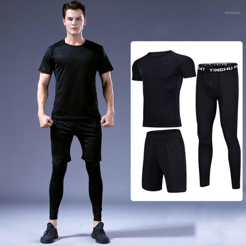 

Running Sets 3 Pcs/Set Men Sports Suit Compression Underwear Outdoor Jogging Clothes T Shirt Pants Gym Fitness Workout Tights Costume, Black;blue