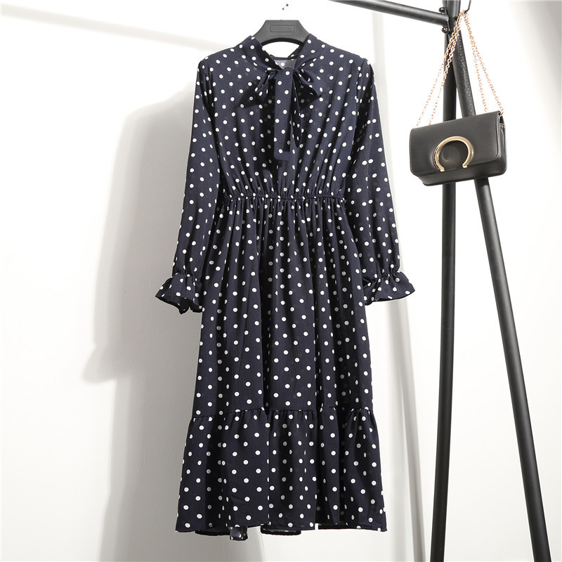 

Summer Autumn Chiffon Print Dress Casual Cute Women floral Long Bowknot Dresses Long Sleeve Vestido S-XL Size 210518, 16