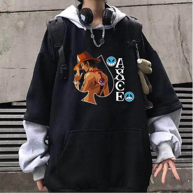 

Men's Hoodies & Sweatshirts One Piece Ace Printing Pullover Loose Unisex Hoodie Top Long Sleeve, Black