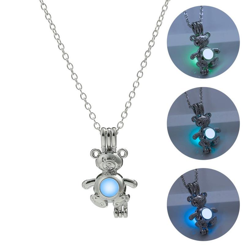 Chains Luminous Fairy Tale Bear Glowing Pendant Necklace Night Guardian Jewelry For Women Halloween Stone Beads Gifts-image-701784743