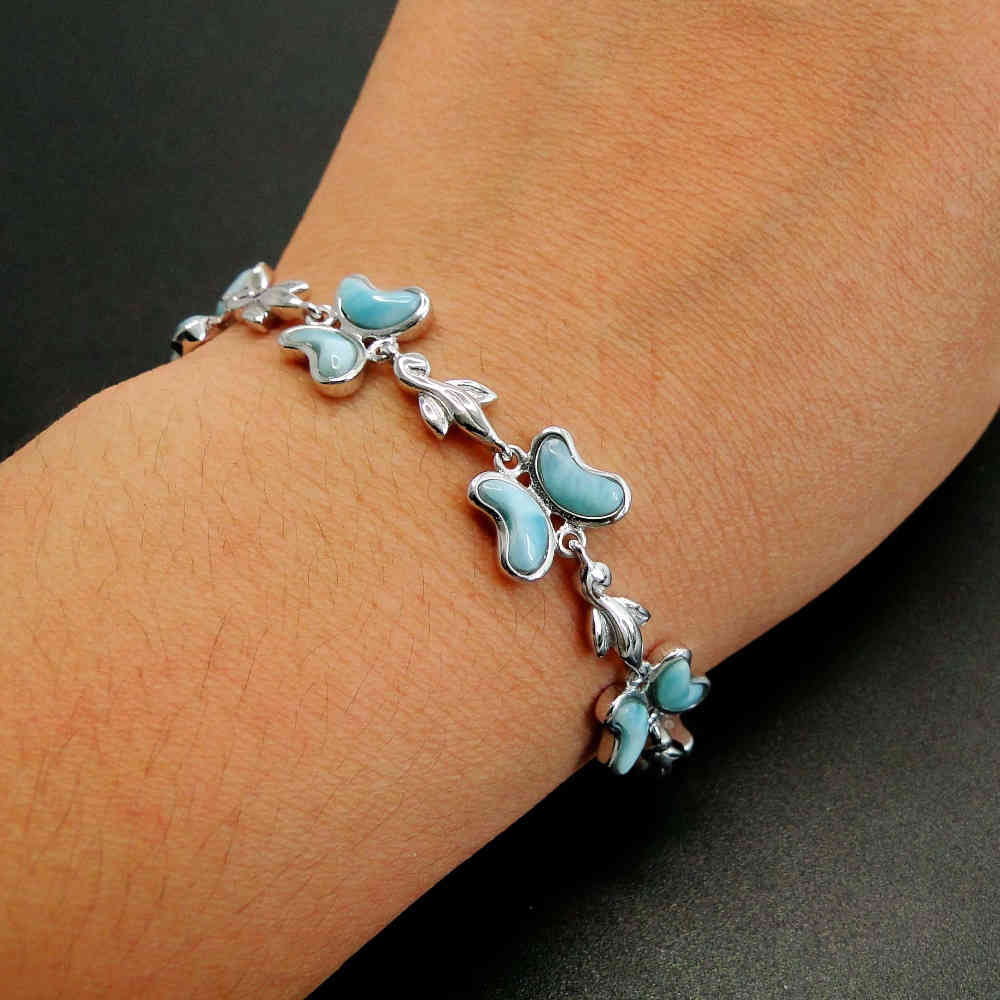 

High Quality Beautiful Natural Dominica Larimar Butterfly Bracelet Bangle For Gift / Engagement Wedding Party Daily Wear 210524