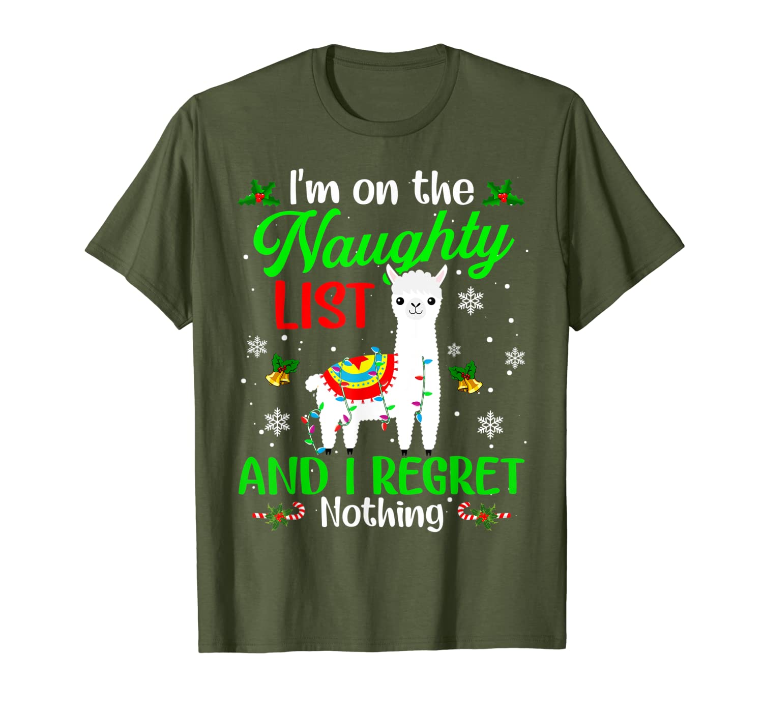 I&#039;m On The Naughty List I Regret Nothing Llama Xmas Gifts T-Shirt-image-703244236