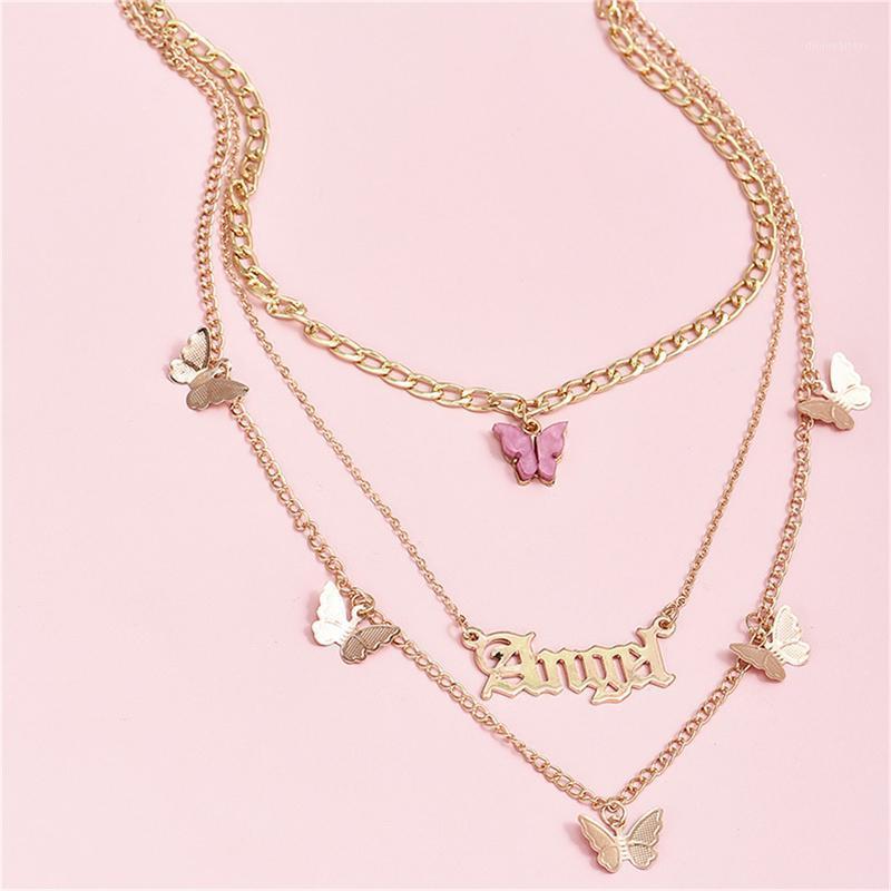 

Chains Gold Color Necklace Girl Party Wear Gift JewelryFemale Multi Layered Butterfly Women Choker Statement