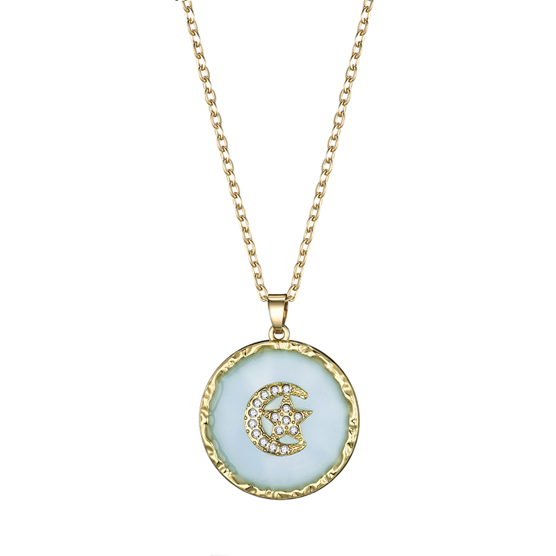 

Necklace For Women Crystal Alloy Oil Drop Women Long Chain Simple Star Moon Round Golden Pendant Necklace Jewelry