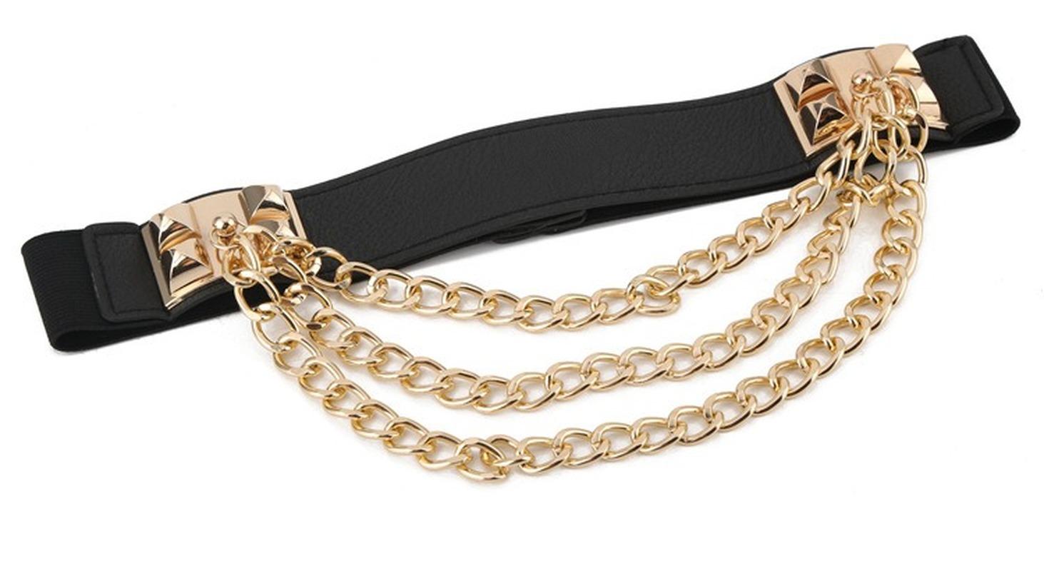 

Belts Elastic Dress Belt For Women Rivet Metal Gold Chain Waistband Ladies Leather Female Waist Punk Dresses, Black;brown