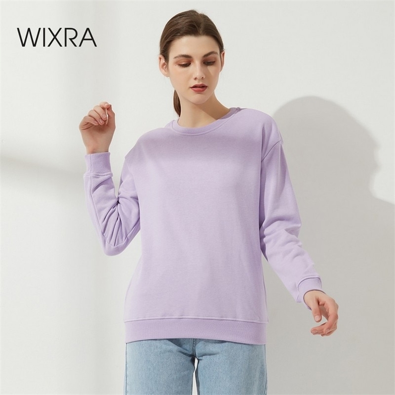 Wixra Sweatshirts Womens Solid Top Basic O-neck Ladies Long Sleeve Casual Fashion Pullovers Autumn Plus Size 210927