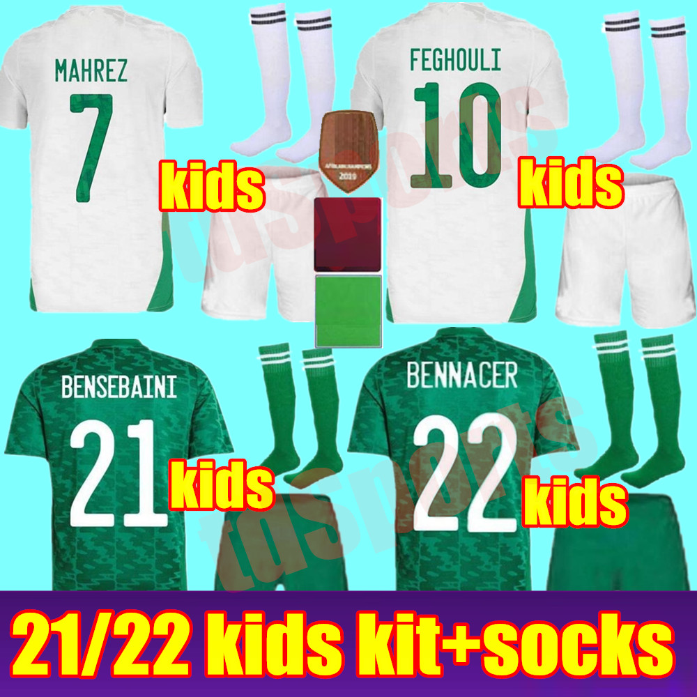 

Algerie soccer jersey Algeria 2021 2022 Algérie home away MAHREZ FEGHOULI BENNACER ATAL 21 22 footballshirt kids kit youth sets maillot de foot, Black