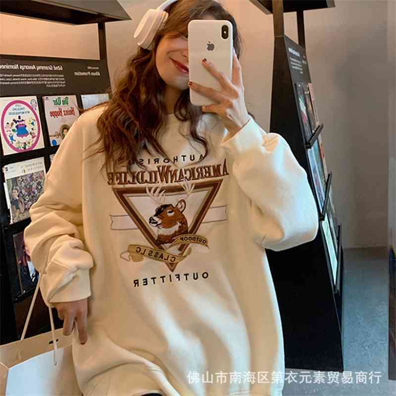 

Women's sweater 2021 new autumn and winter Korean loose hooded print large size blouse for women, Multiple multicolor