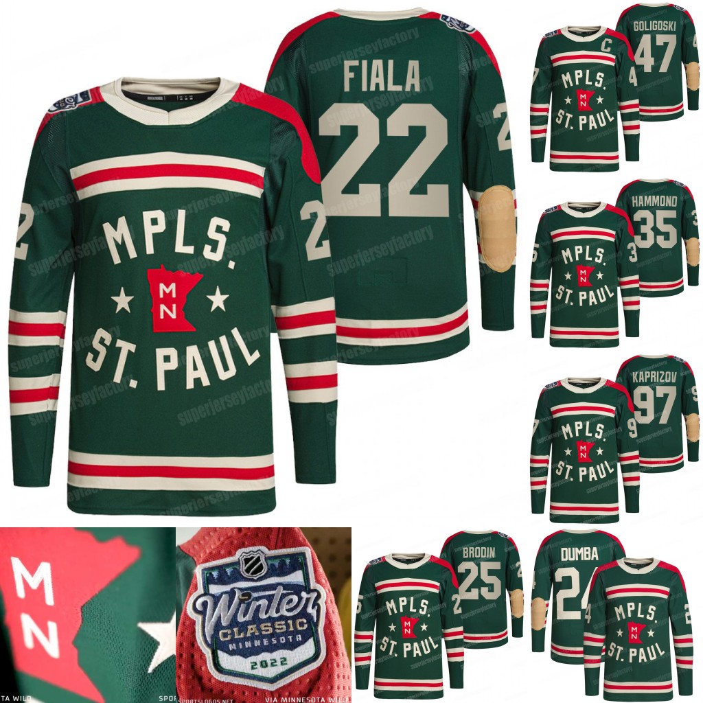 

22 Kevin Fiala Minnesota Wild 2022 Winter Classic Jersey Kirill Kaprizov Alex Goligoski Marcus Foligno Jonas Brodin Zach Parise Dumba Andrew, Black;red