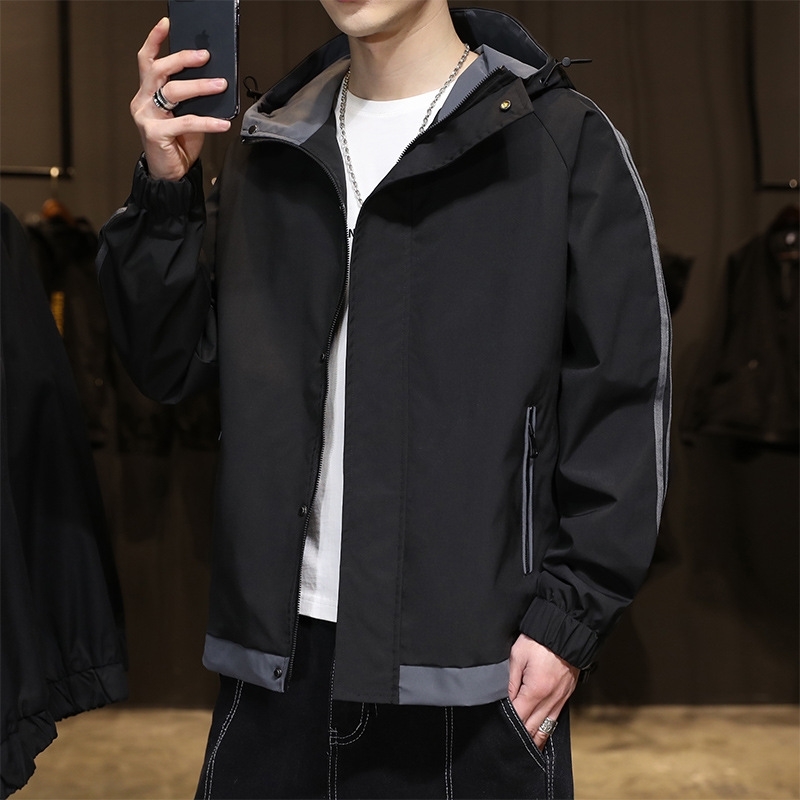 

Men's coat 2021 autumn new Korean youth baseball suit functional casual hooded jacket men's fashion, 7037 black