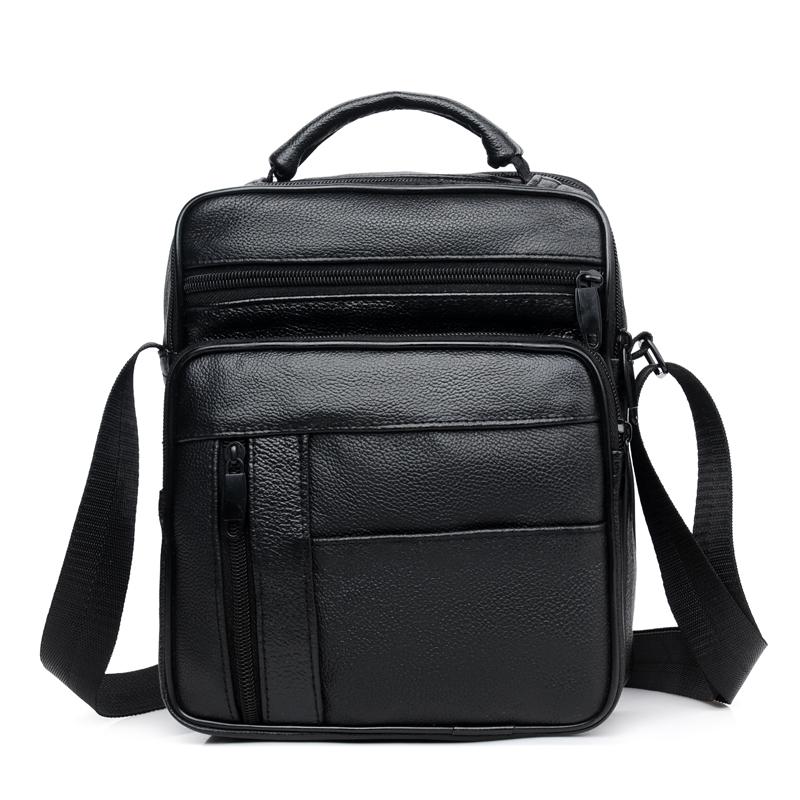 

School Bags Casual Men Shoulder Bag Vintage Crossbody High Quality Male PU Leather Handbag Capacity Messenger Tote, Black