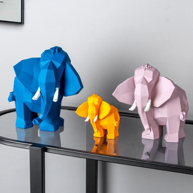 

Decorative Objects & Figurines Creative Geometric Elephant Statue Desktop Furnishings Living Room Porch Display Modern Contrast Color Art De