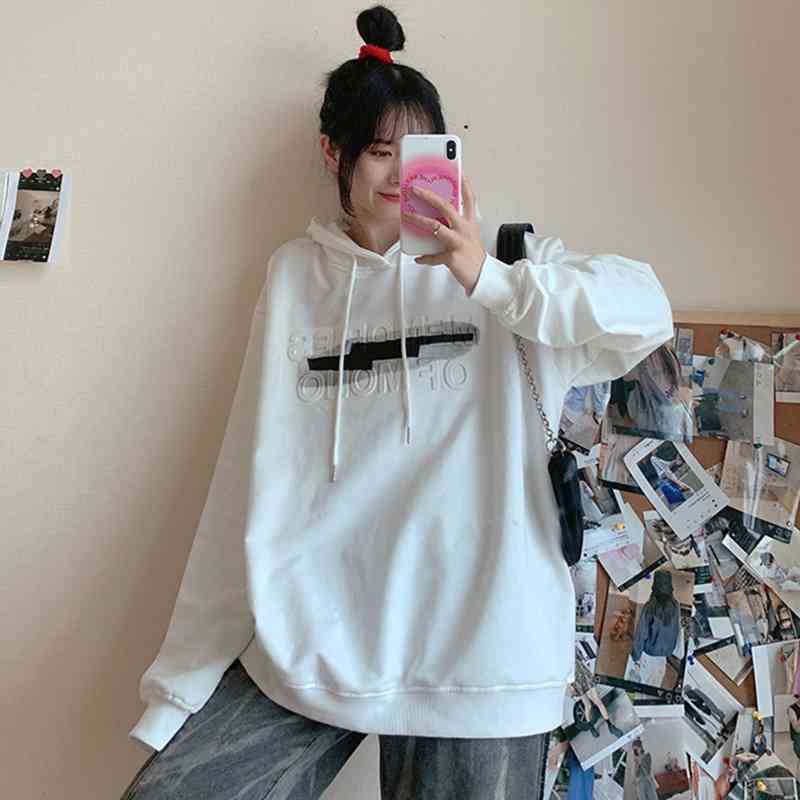 

2021 new spring and autumn Korean version loose ins lazy wind BM sweater female student Hooded Coat fashion, White