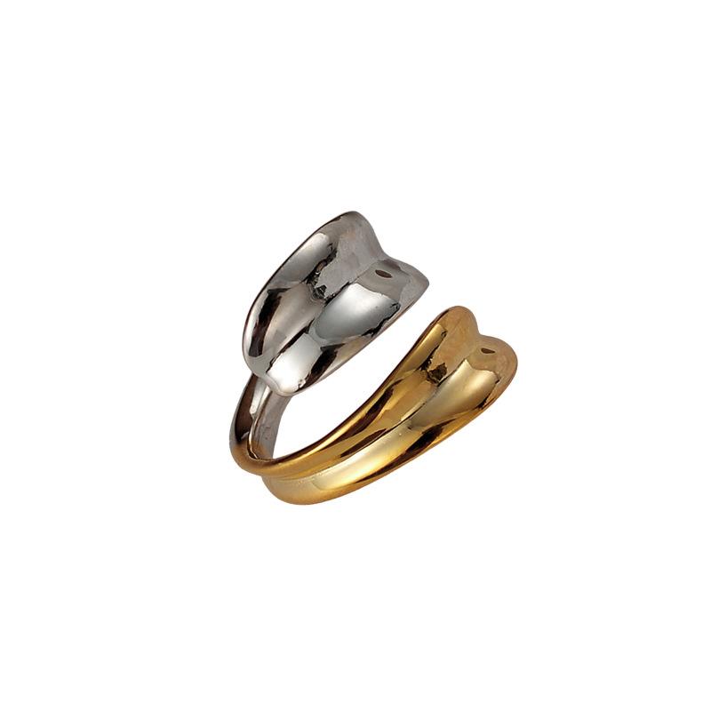 

Cluster Rings Two-Tone 100% Authentic 925 Sterling Silver Jewelry Double Rows Concave Surface Geometric Ring Adjust Women's TLJ1387