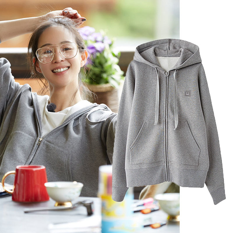 

Women's Hoodies & Sweatshirts Embroidery smiley hoodies female in ter velvet ladies long sleeve cord loose with hoodie cardigan UKEQ, 1# shoe box