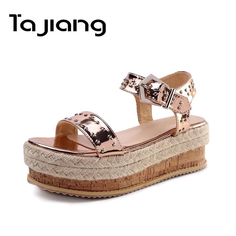

Sandals Ta Jiang Women Wedge Heels Rivets Summer Gladiator Classic Ladies High Platform Footwear Dress Shoes Woman, Black